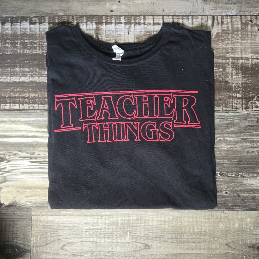 Black 'Teacher Things' Shirt with Red Print